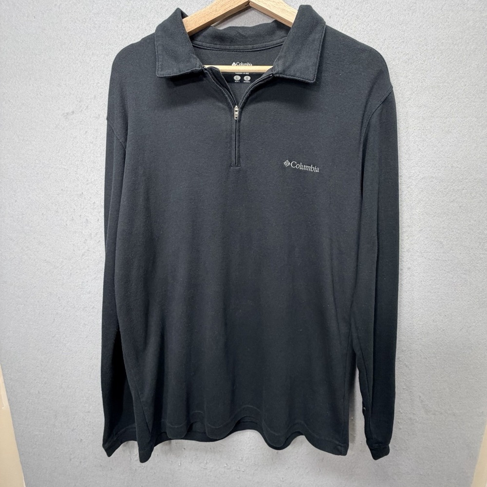 Columbia Black Quarter-Zip Fleece Pullover Men's Large Lightweight Outdoor‎